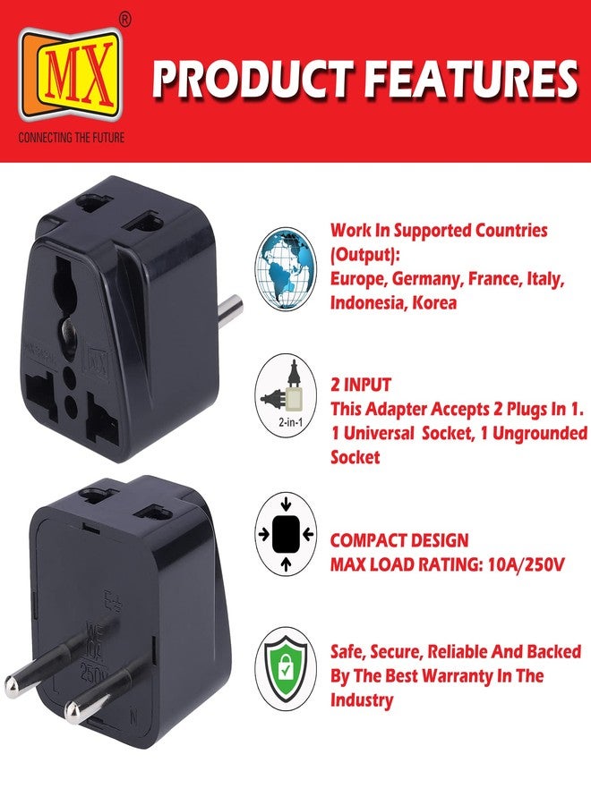 ام كي محول سفر عالمي MX (عبوة من 3 قطع) - محول 2 في 1 من النوع C إلى أوروبا، تركيا، إسبانيا، إيطاليا، إندونيسيا، وكوريا - أسود - Image 5
